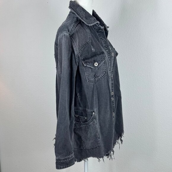 Free People Moonchild Denim Shirt Jacket Distressed Size XS Oversized Moondust - Picture 2 of 14